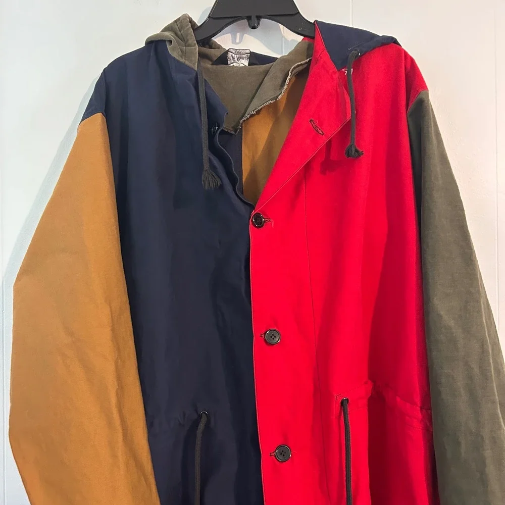 P.J. Henry Mens Colorblock Hooded Parka Jacket Multi Color Canvas Streetwear L